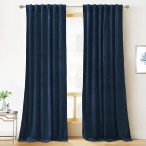 Navy Blue Velvet Curtain Panels Drapes 53 x 84 Soft MCM Curtains Draperies PAIR